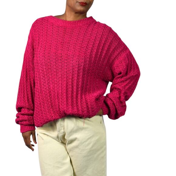 Vintage Cacharel Chunky Sweater Pink Pullover Slouchy Cable Knit Crewneck XL - Picture 12 of 16
